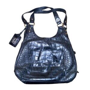 Coach Maggie Madison Black Leather Crocodile Embossed 3 CompartmentShoulder Bag